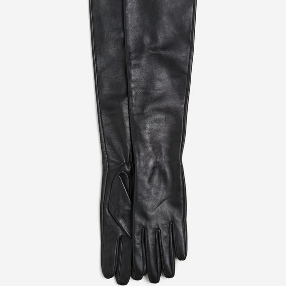 H&M Studio Collection 2023 Leather Evening Long Black Elbow Gloves XS/S - Picture 5 of 11